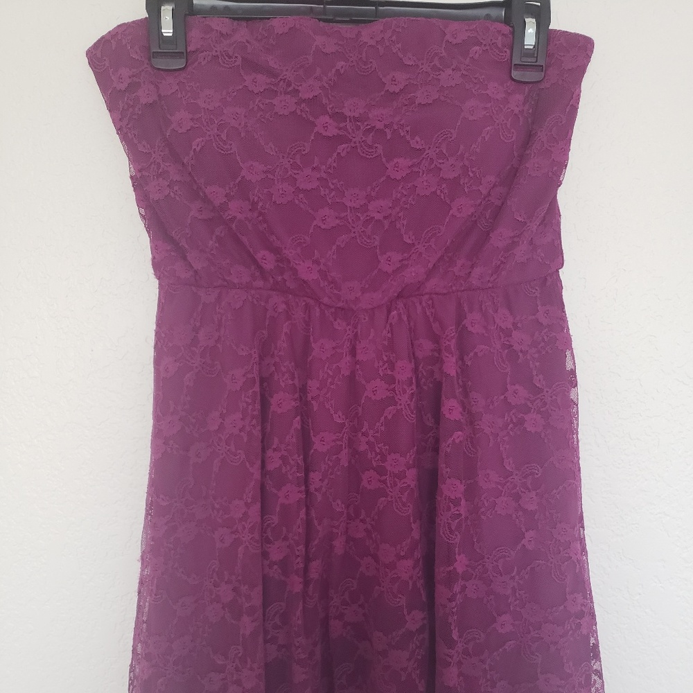 Strapless Dress with Lace Overlay